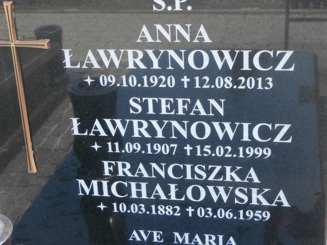 Anna ŁAWRYNOWICZ 1920 Gdynia - Grobonet - Wyszukiwarka osób pochowanych